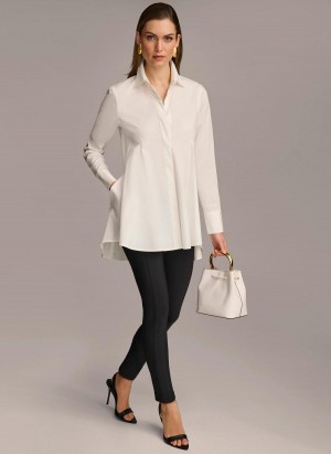 Donna Karan Long Sleeve A-line Tunic Sweaters and Tops Cream | USA_DK58809