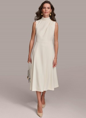 Donna Karan Mock Neck Midi Dress Cream | USA_DK78354