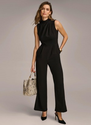 Donna Karan Mock Neck With Pockets Jumpsuit Black | USA_DK74106