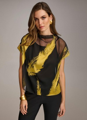 Donna Karan Print Cowl Neck Sweaters and Tops Black | USA_DK82340