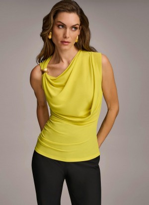 Donna Karan Shoulder Hardware Sweaters and Tops Yellow | USA_DK70978