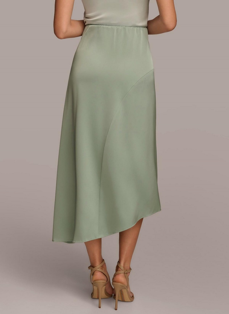 Donna Karan Asymmetrical Flare Hem Skirt Green | USA_DK29837