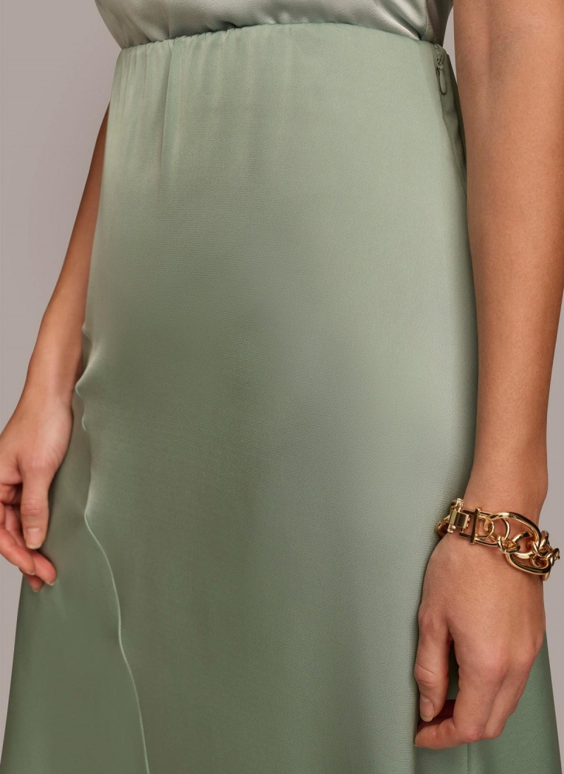 Donna Karan Asymmetrical Flare Hem Skirt Green | USA_DK29837