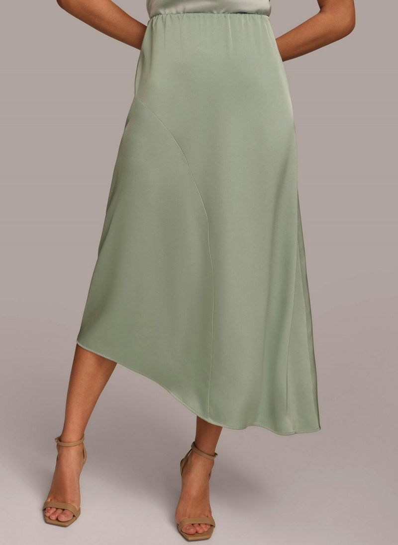 Donna Karan Asymmetrical Flare Hem Skirt Green | USA_DK29837