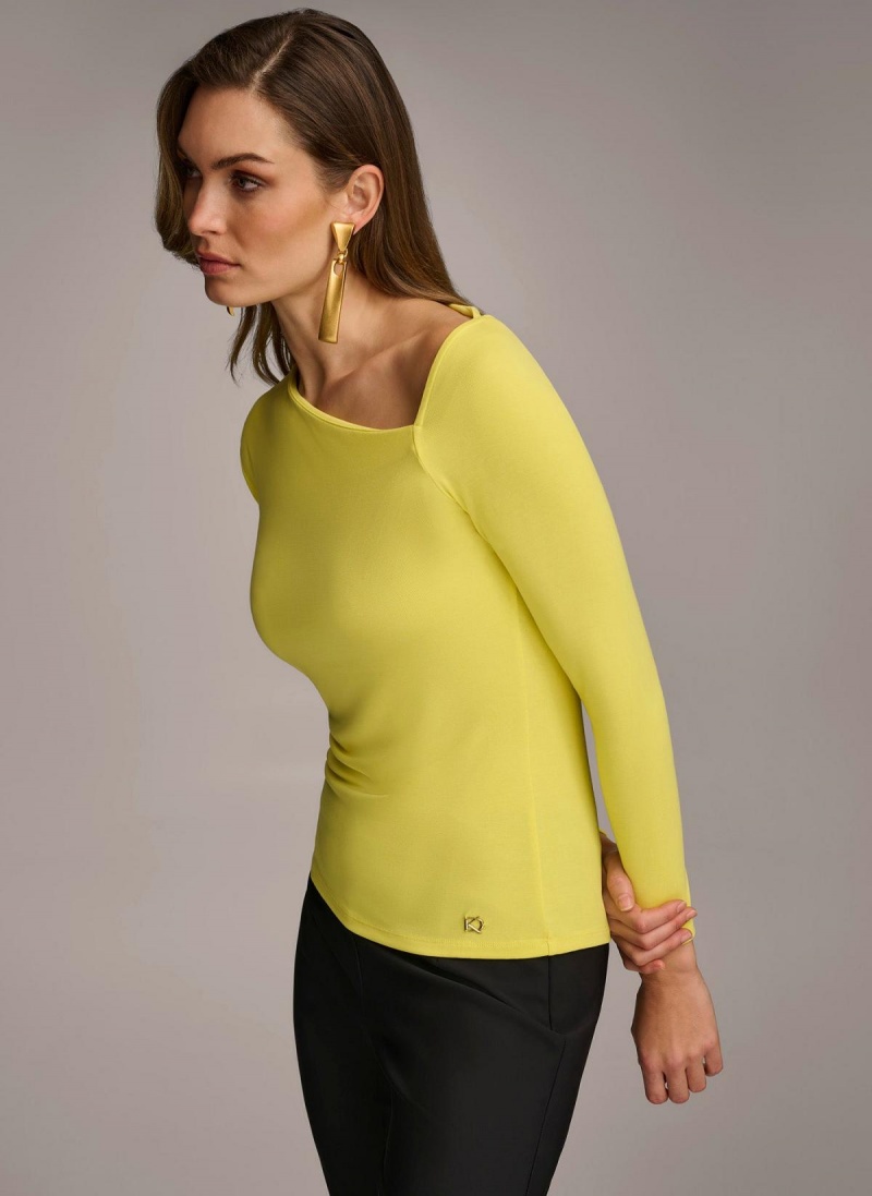 Donna Karan Asymmetrical Neckline Fitted Sweaters and Tops Yellow | USA_DK48299