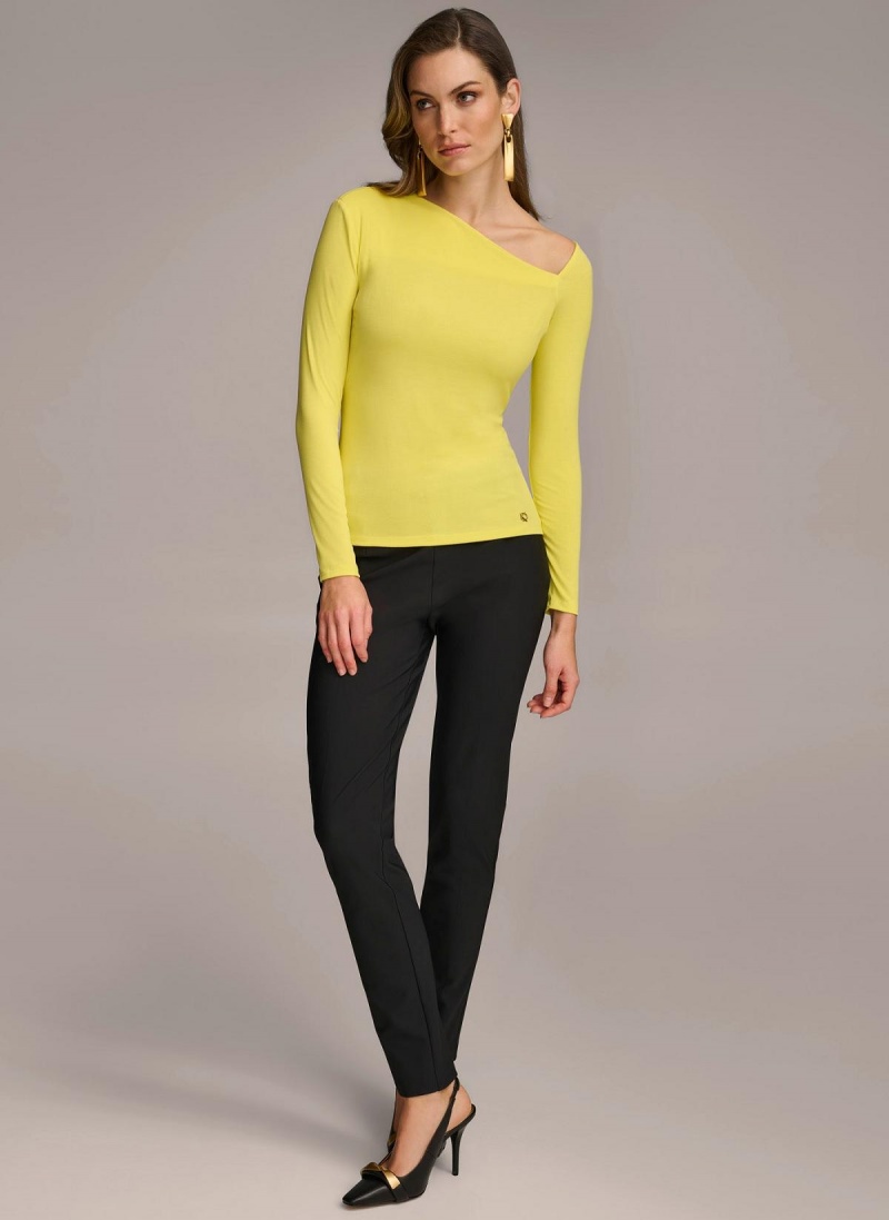 Donna Karan Asymmetrical Neckline Fitted Sweaters and Tops Yellow | USA_DK48299