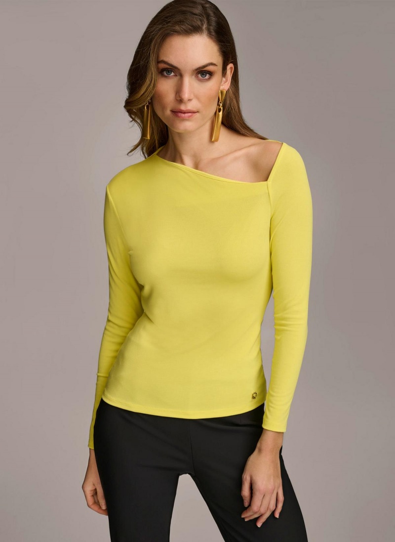 Donna Karan Asymmetrical Neckline Fitted Sweaters and Tops Yellow | USA_DK48299