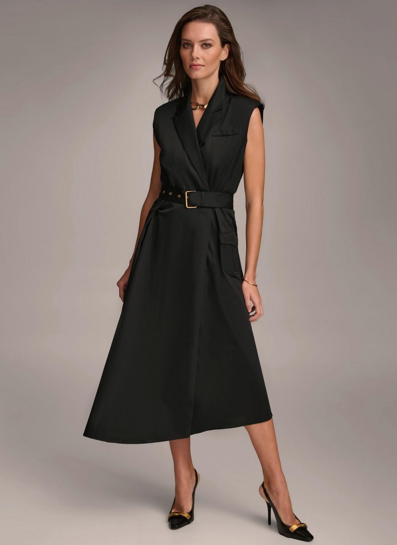 Donna Karan Belted Asymmetrical Dress Black | USA_DK93300