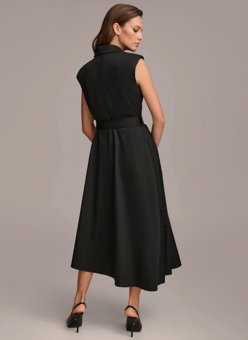 Donna Karan Belted Asymmetrical Dress Black | USA_DK93300