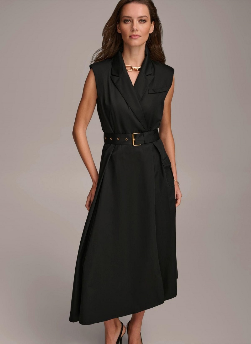 Donna Karan Belted Asymmetrical Dress Black | USA_DK93300