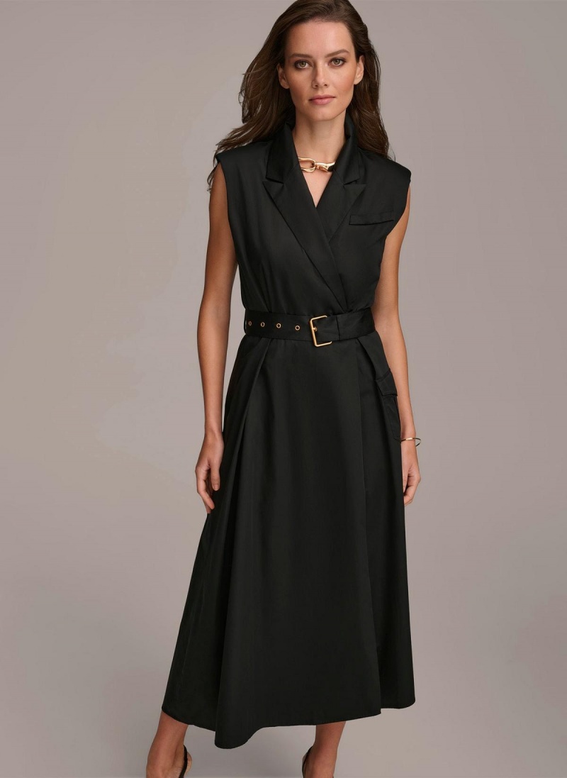 Donna Karan Belted Asymmetrical Dress Black | USA_DK93300