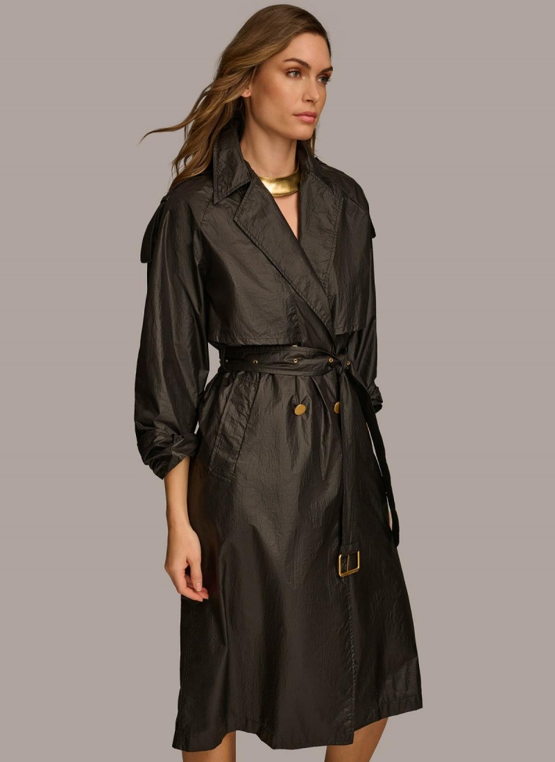 Donna Karan Belted Light Weight Trench Outerwear Black | USA_DK85019