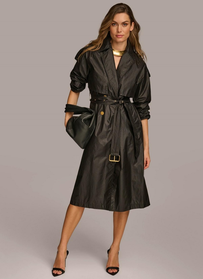 Donna Karan Belted Light Weight Trench Outerwear Black | USA_DK85019