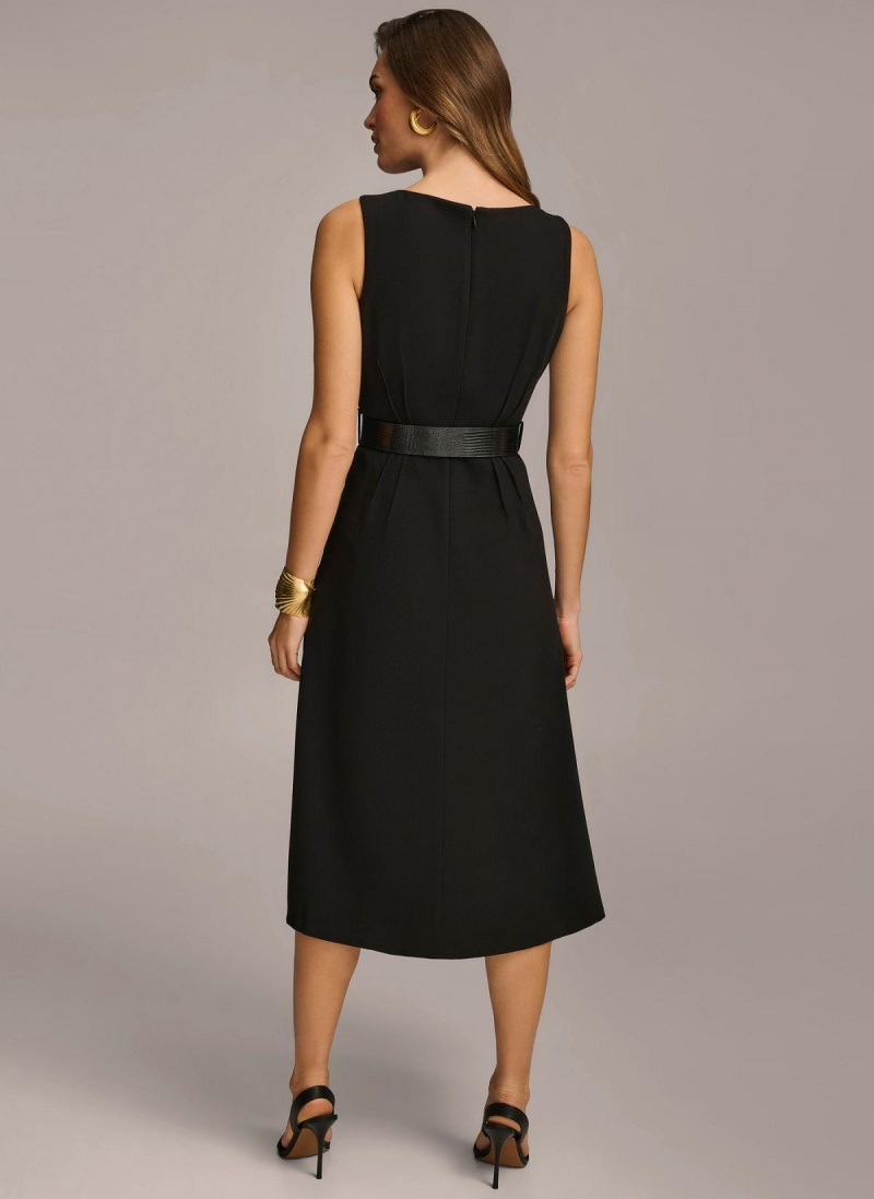 Donna Karan Belted Midi Dress Black | USA_DK71268