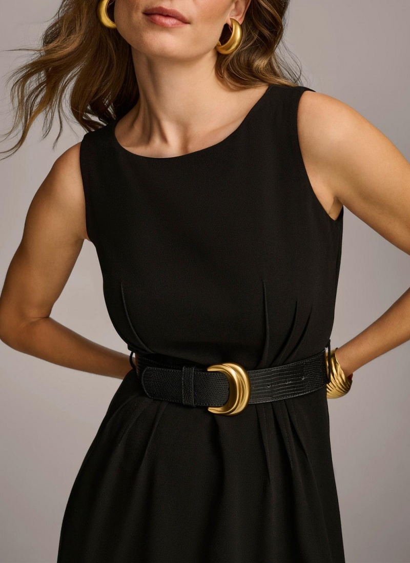 Donna Karan Belted Midi Dress Black | USA_DK71268