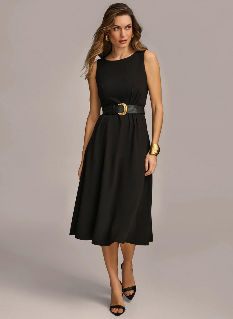 Donna Karan Belted Midi Dress Black | USA_DK71268