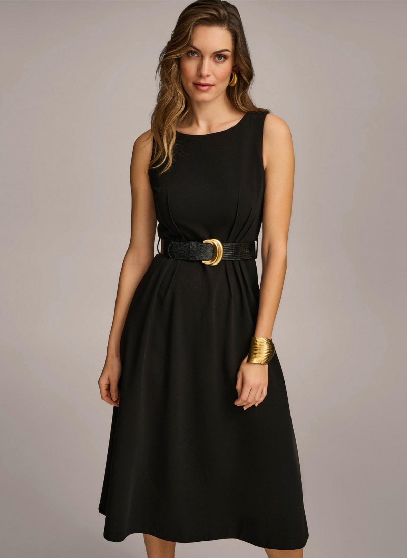 Donna Karan Belted Midi Dress Black | USA_DK71268