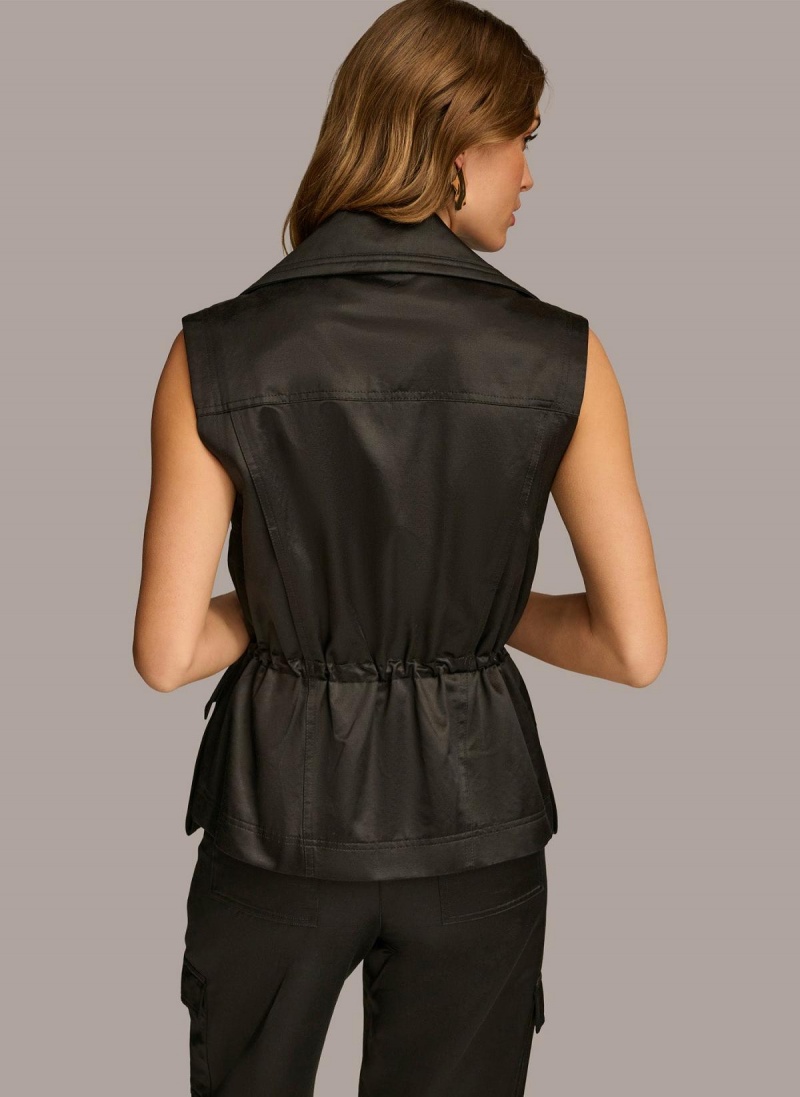 Donna Karan Belted Vest Outerwear Black | USA_DK36158