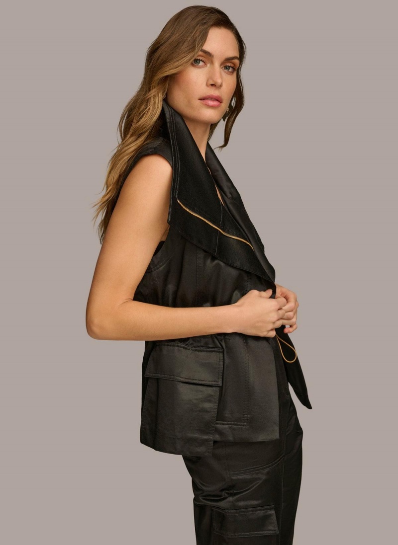 Donna Karan Belted Vest Outerwear Black | USA_DK36158