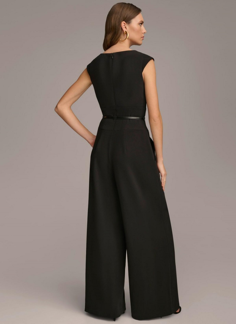 Donna Karan Belted With Pockets Jumpsuit Black | USA_DK79313