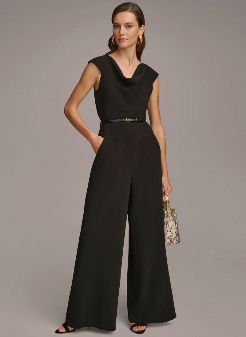 Donna Karan Belted With Pockets Jumpsuit Black | USA_DK79313