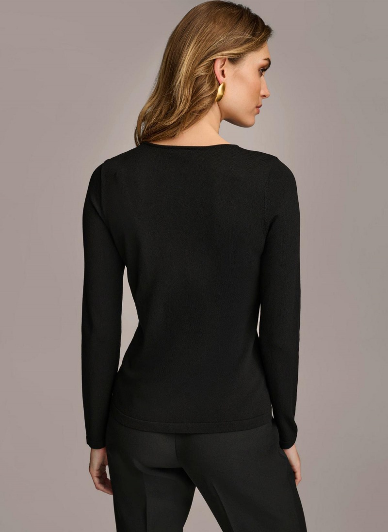 Donna Karan Buckle Hardware Sweaters and Tops Black | USA_DK23343