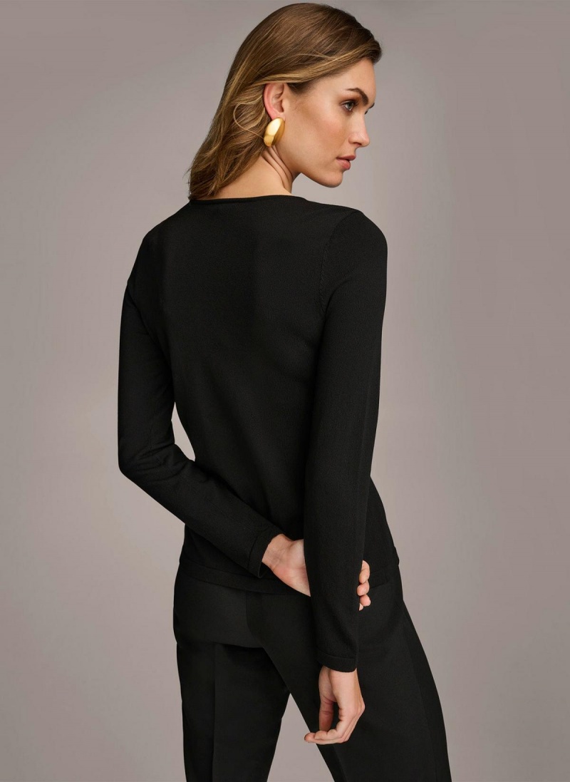 Donna Karan Buckle Hardware Sweaters and Tops Black | USA_DK23343