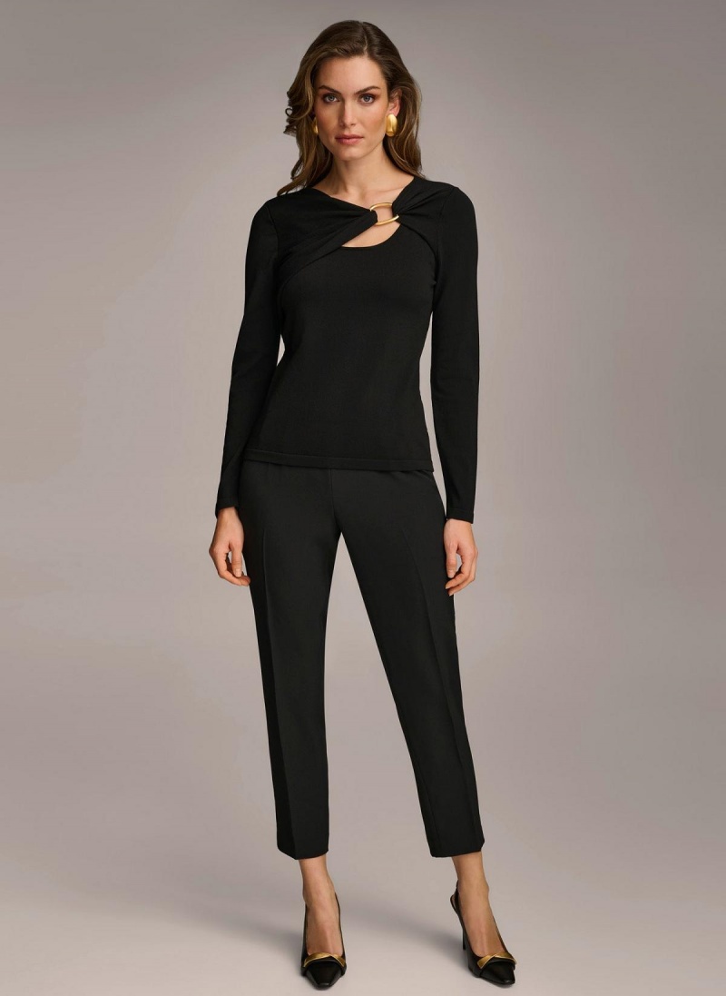 Donna Karan Buckle Hardware Sweaters and Tops Black | USA_DK23343