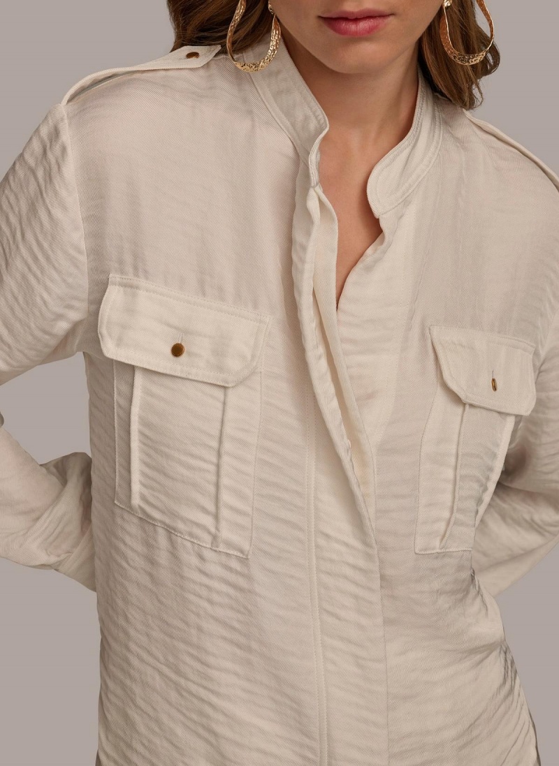 Donna Karan Button Up With Pockets Sweaters and Tops Cream | USA_DK92118