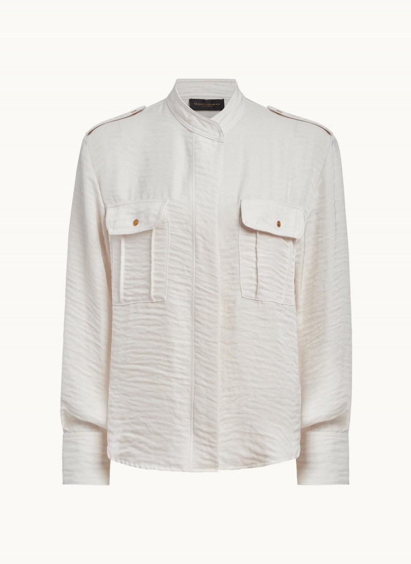 Donna Karan Button Up With Pockets Sweaters and Tops Cream | USA_DK92118