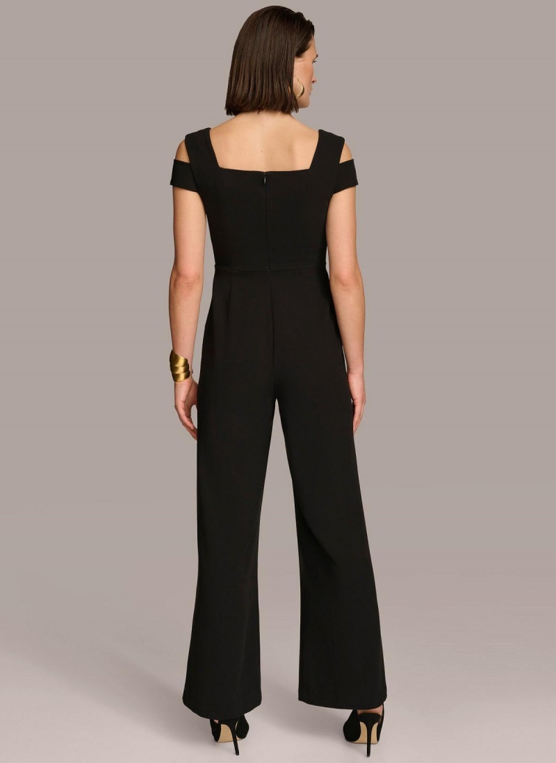 Donna Karan Cold Shoulder  Jumpsuit Black | USA_DK72868