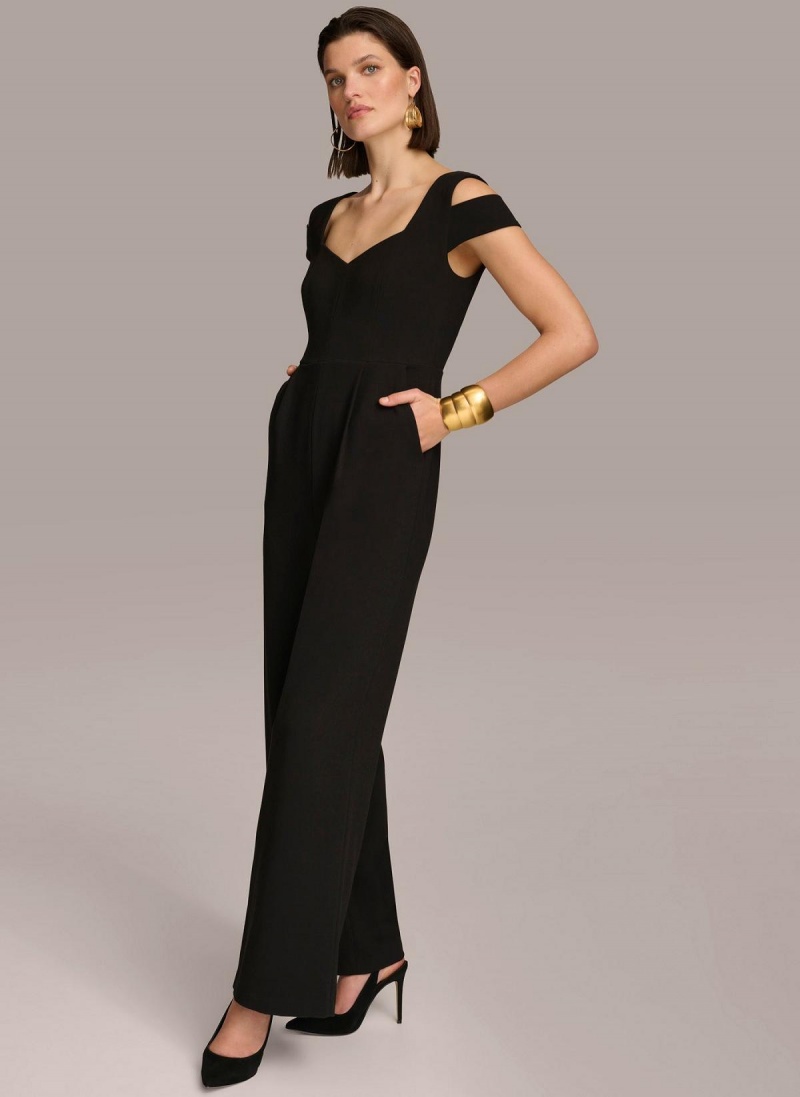 Donna Karan Cold Shoulder  Jumpsuit Black | USA_DK72868