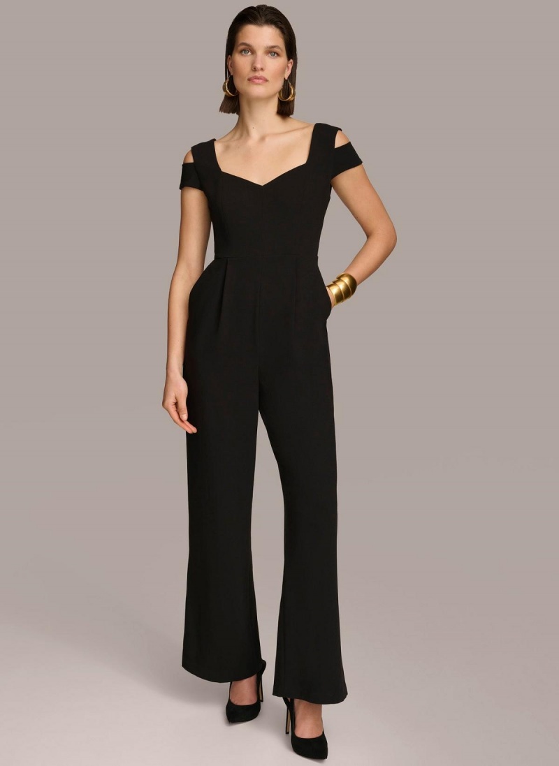 Donna Karan Cold Shoulder  Jumpsuit Black | USA_DK72868