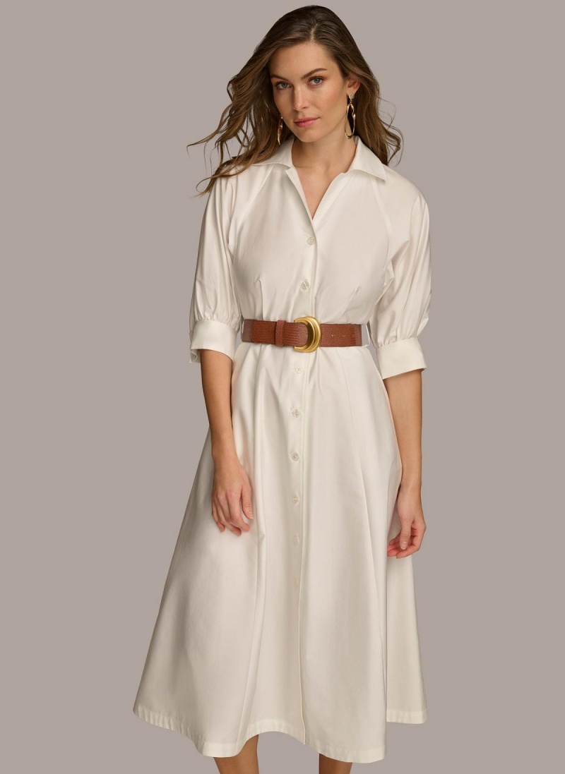 Donna Karan Cotton Shirt Dress Cream | USA_DK49105