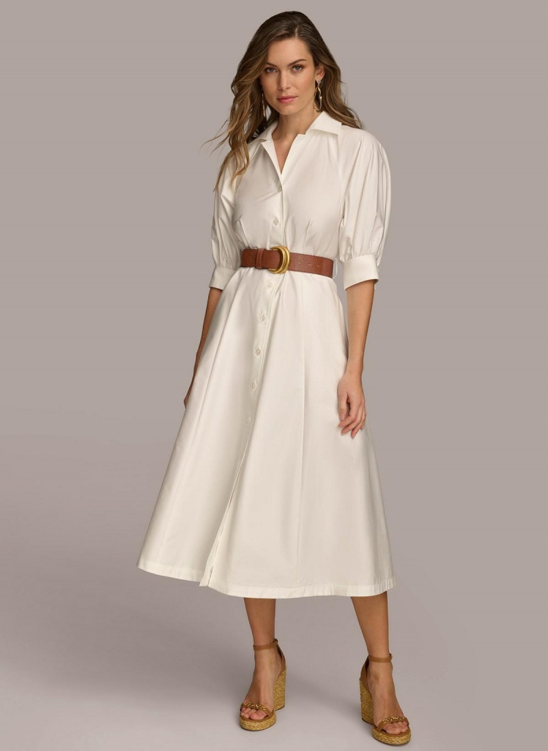 Donna Karan Cotton Shirt Dress Cream | USA_DK49105