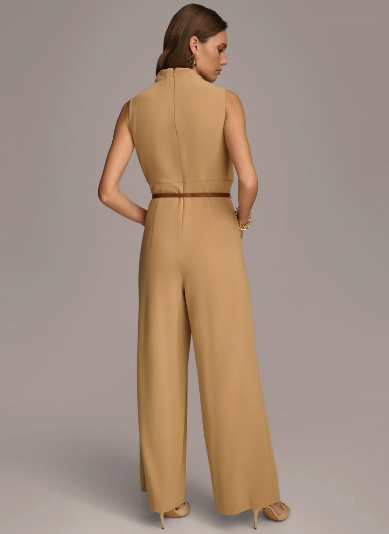 Donna Karan Cowl Neck Belted With Pockets Jumpsuit Gold | USA_DK48676