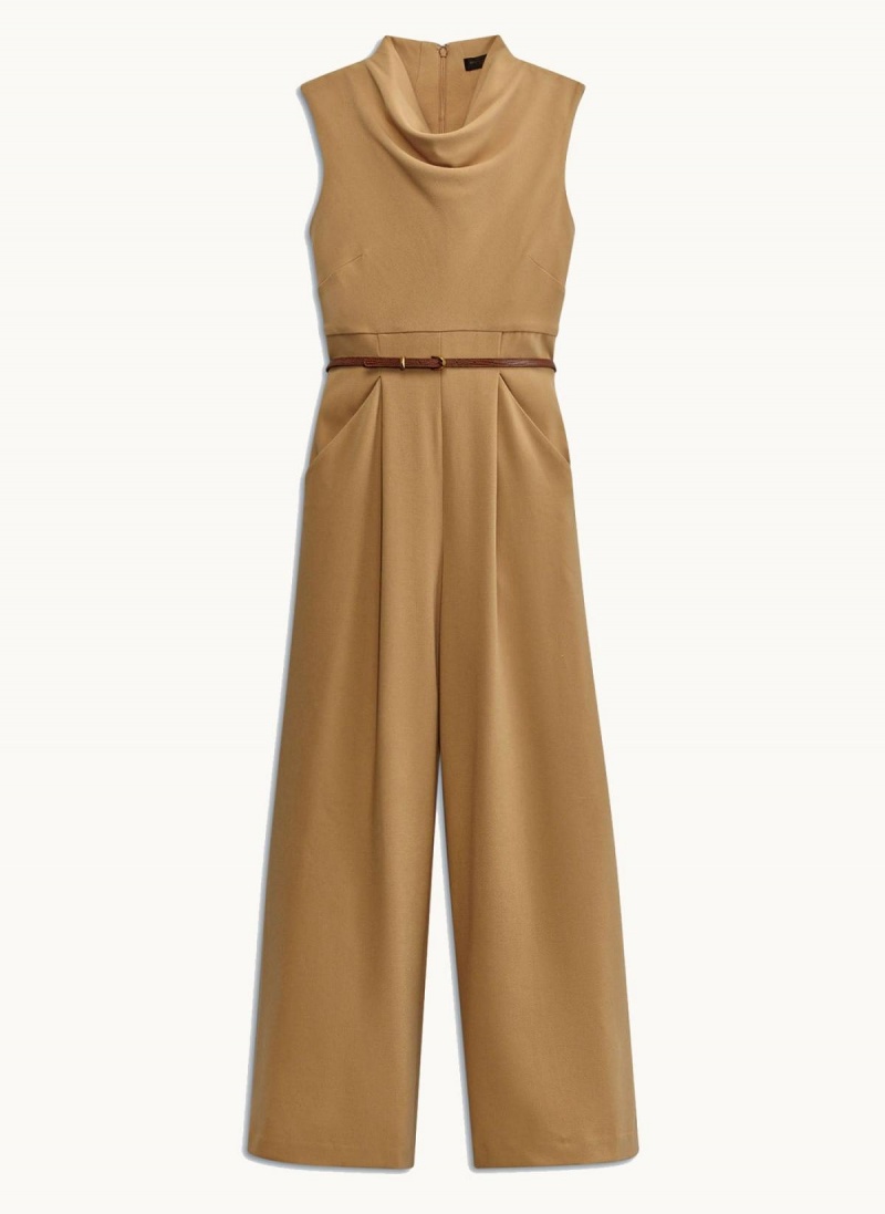 Donna Karan Cowl Neck Belted With Pockets Jumpsuit Gold | USA_DK48676