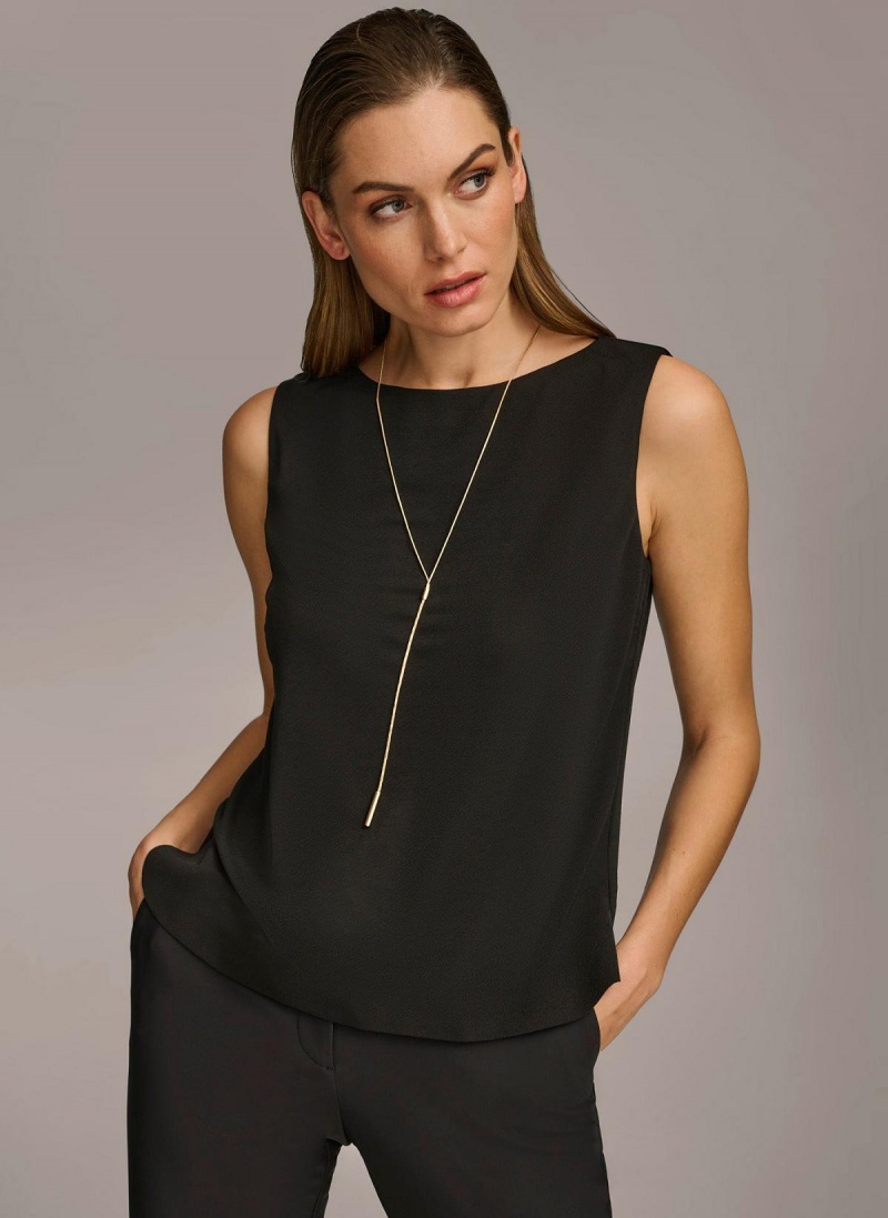 Donna Karan Crew Neck Layering Knit Sweaters and Tops Black | USA_DK62616