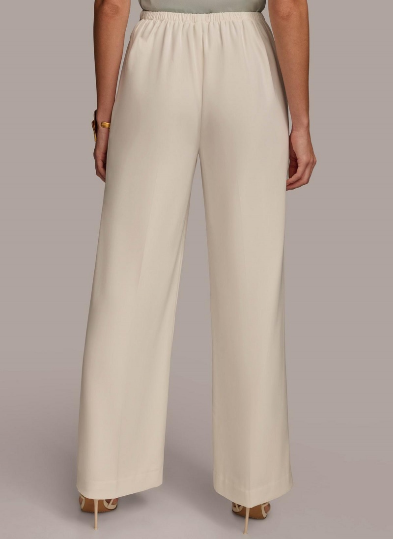 Donna Karan Flat Front Wide Leg Pants Cream | USA_DK55842