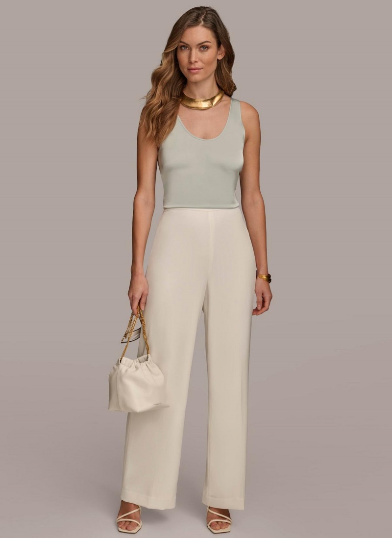 Donna Karan Flat Front Wide Leg Pants Cream | USA_DK55842