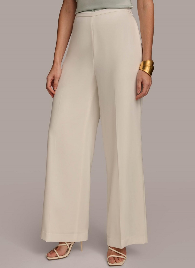 Donna Karan Flat Front Wide Leg Pants Cream | USA_DK55842