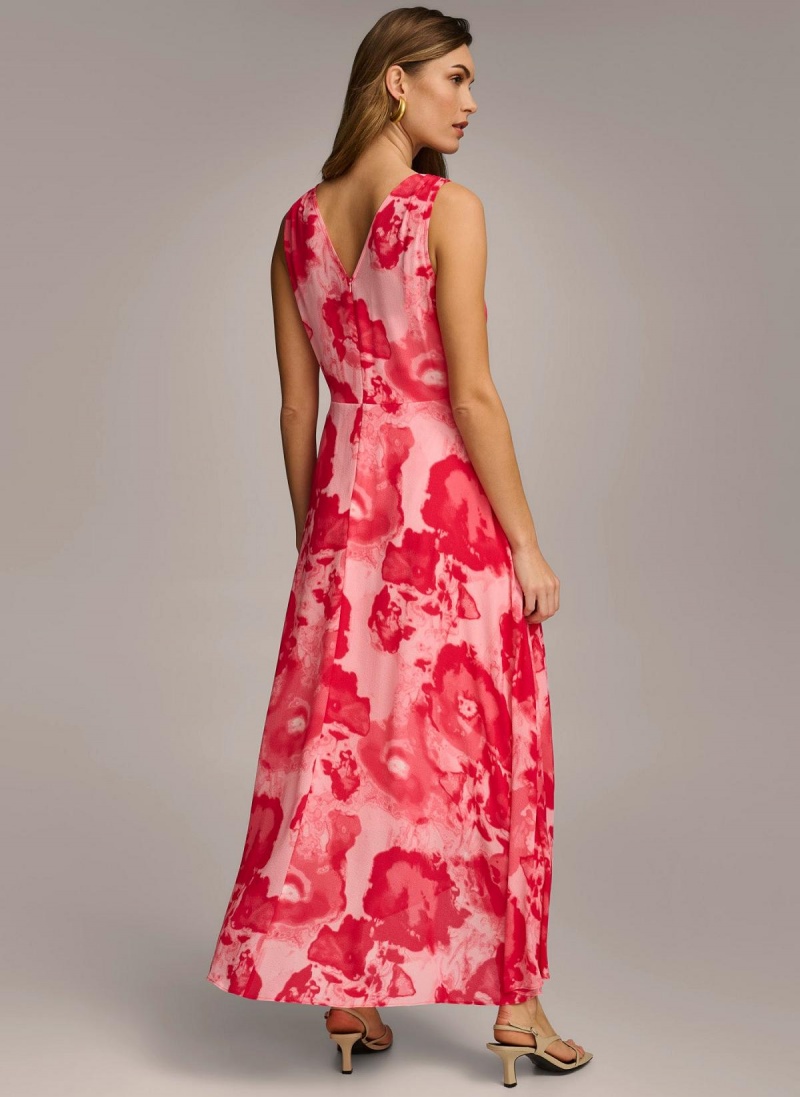 Donna Karan Floral Midi Dress Pink | USA_DK27715