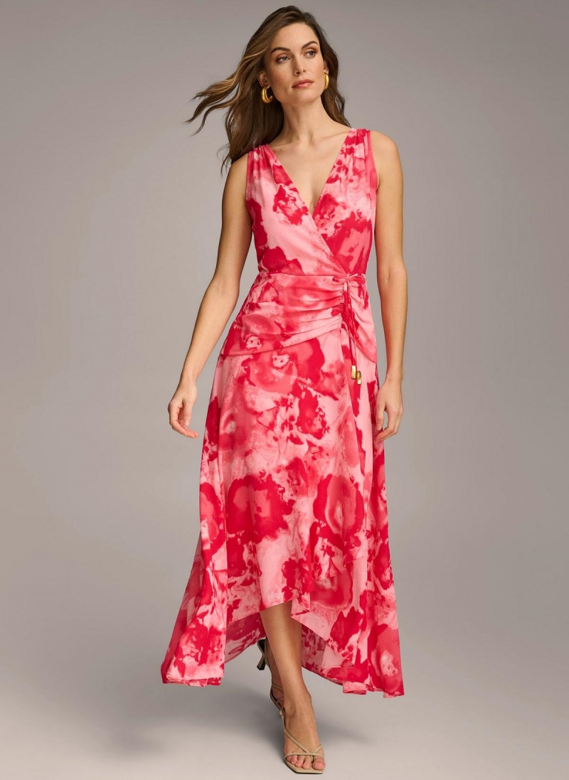 Donna Karan Floral Midi Dress Pink | USA_DK27715