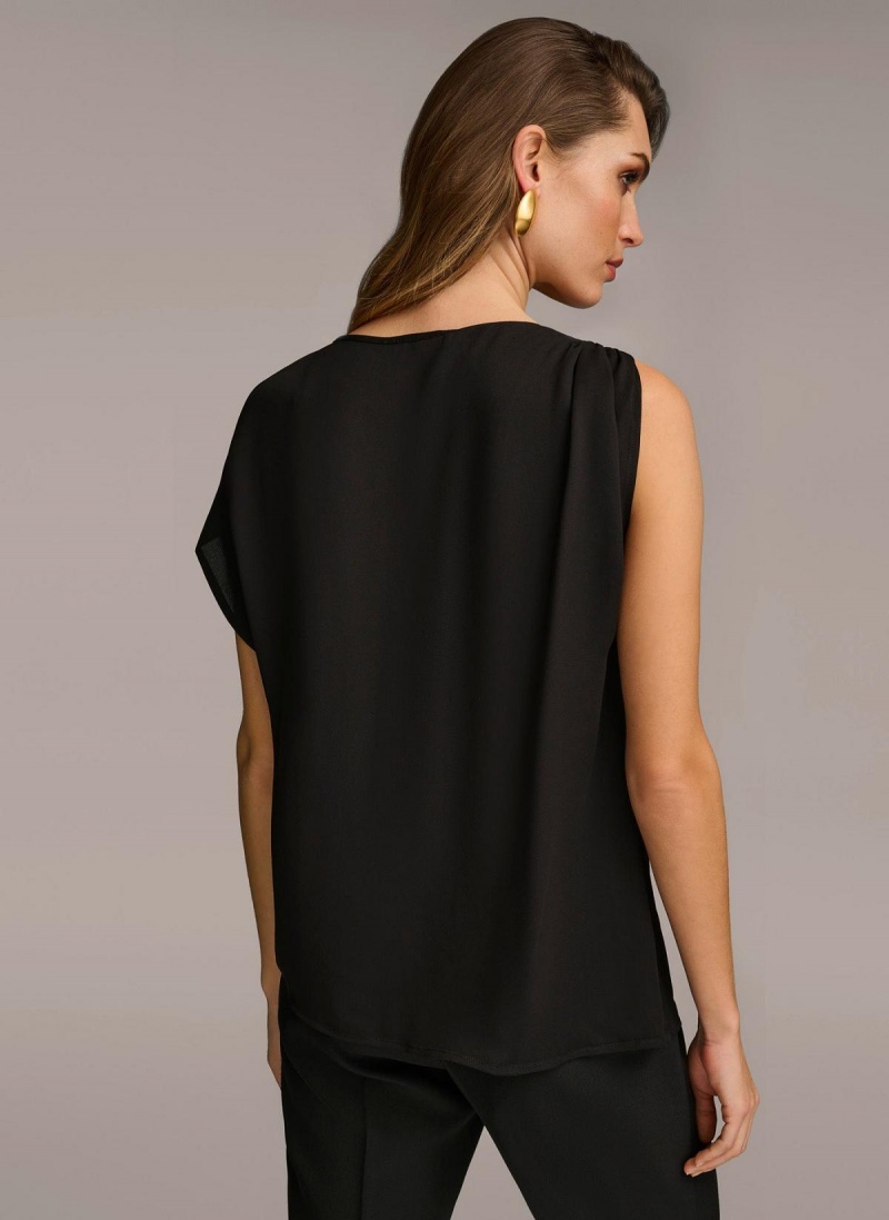 Donna Karan Gathered Hardware Shoulder Sweaters and Tops Black | USA_DK88842