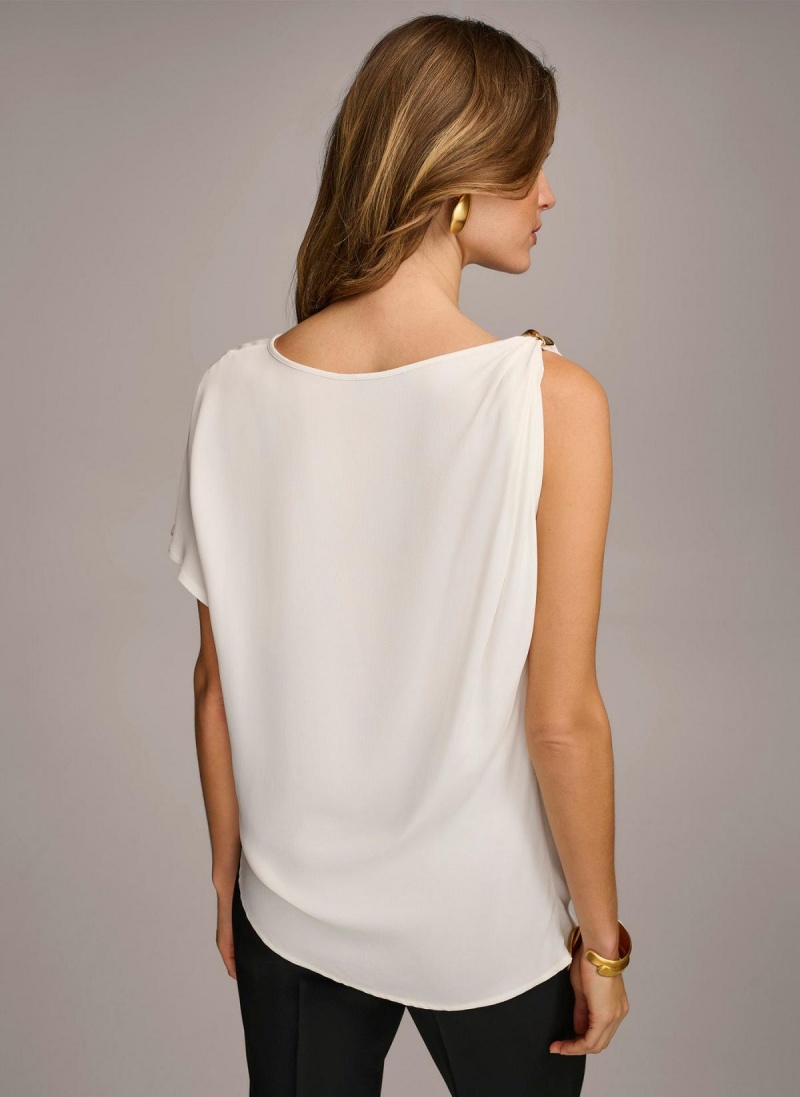 Donna Karan Gathered Hardware Shoulder Sweaters and Tops Cream | USA_DK50845