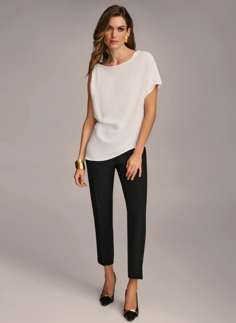 Donna Karan Gathered Hardware Shoulder Sweaters and Tops Cream | USA_DK50845