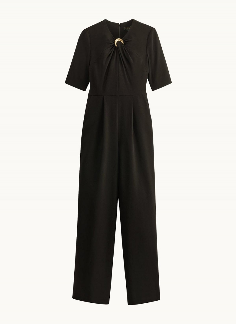 Donna Karan Half Sleeve Twist Neck Jumpsuit Black | USA_DK26893