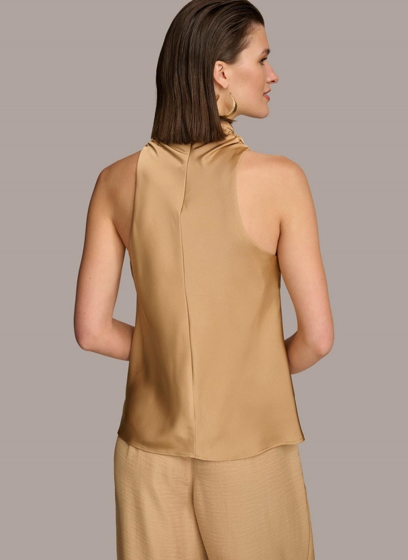 Donna Karan High Drape Neck Sweaters and Tops Gold | USA_DK89202