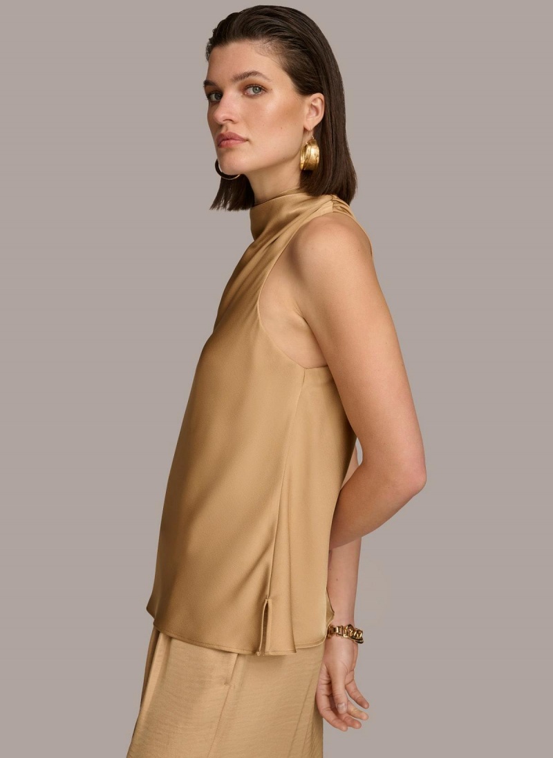 Donna Karan High Drape Neck Sweaters and Tops Gold | USA_DK89202