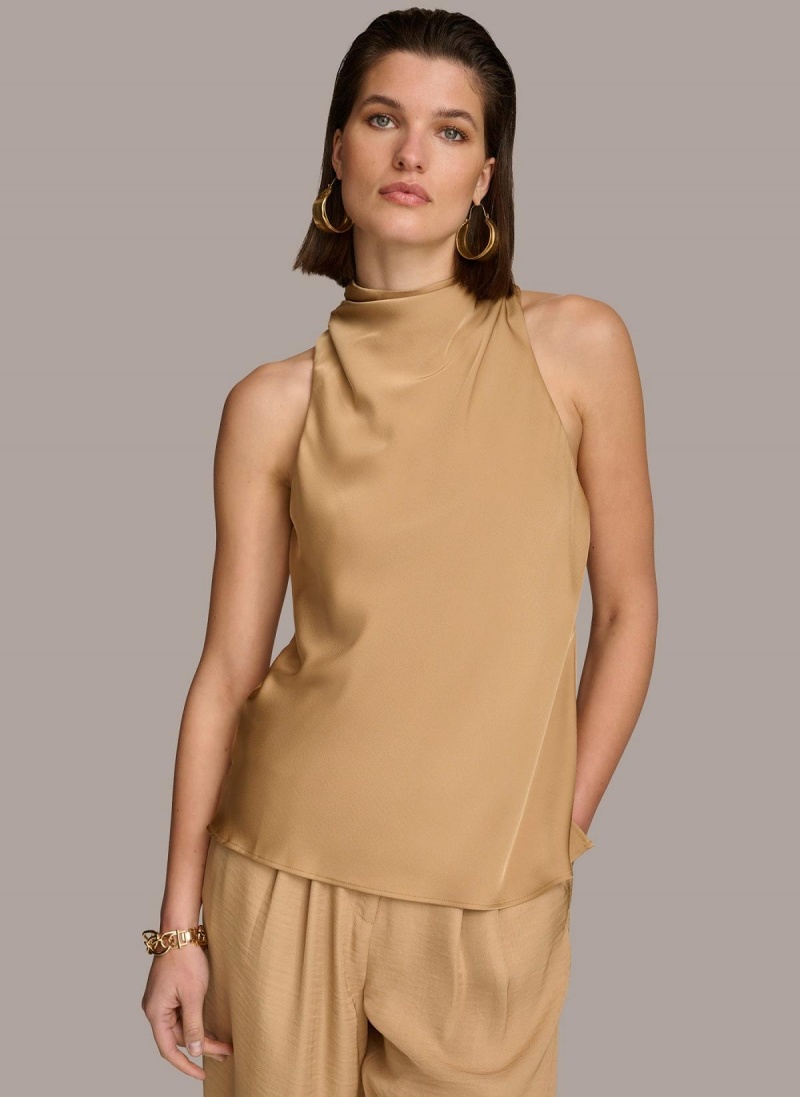 Donna Karan High Drape Neck Sweaters and Tops Gold | USA_DK89202